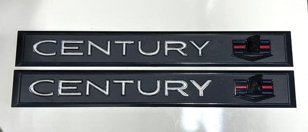 Pair (2) - Century Side Nameplate, Black/Chrome Plastic - PAINTED LETTERS