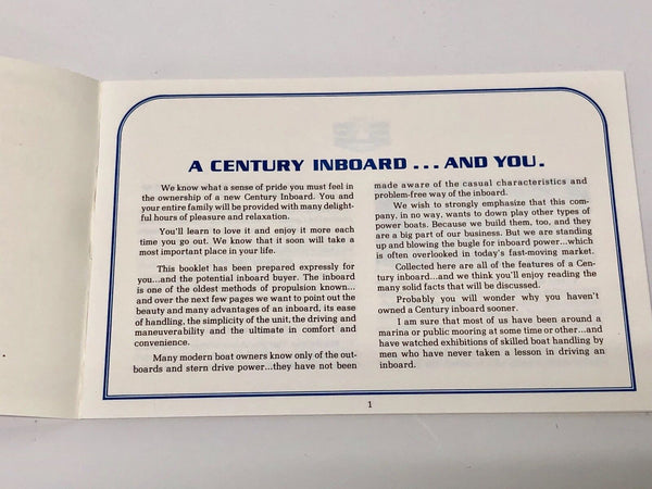 CENTURY BOAT ORIGINAL 1970'S INBOARD MANUAL~RESORTER~ARABIAN~CORONADO