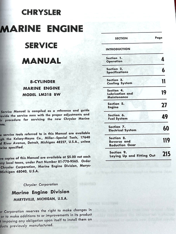 Manual, Chrysler LM318 (225 HP)