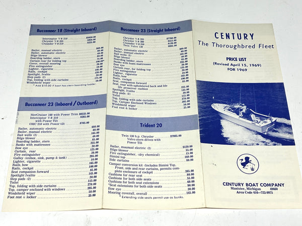 Original Century Boat 1969 Price List