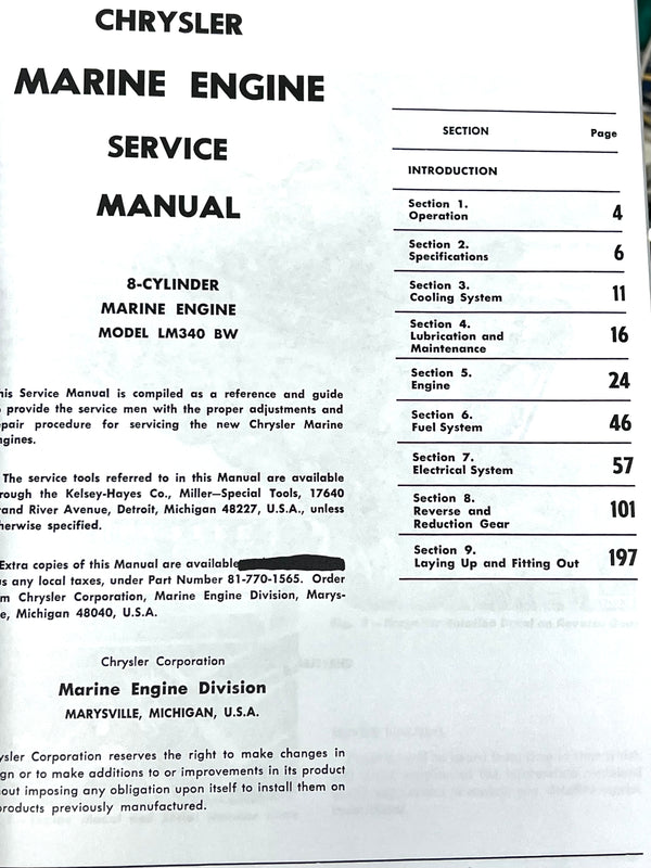 Manual, Chrysler LM340 (250 HP)