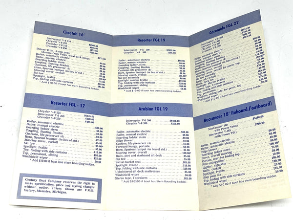 Original Century Boat 1969 Price List